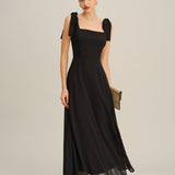 Black Chiffon Tie Strap Maxi Dress