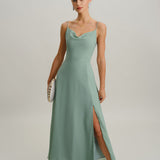 Green A-Line Backless Slip Maxi Dress