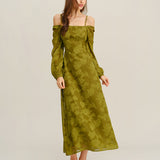 Green Floral Square Neck A-Line Maxi Dress