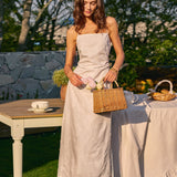 White Jacquard Square Neck Maxi Dress