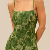 Green Floral X Cross Slip Maxi Dress