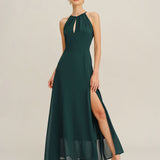 Green Chiffon Slit Maxi Dress