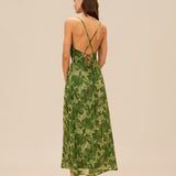 Green Floral X Cross Slip Maxi Dress