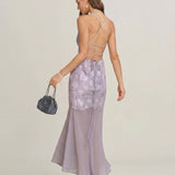 Purple Sequins Jacquard Slip Maxi Dress