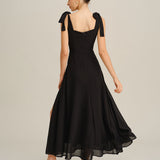 Black Chiffon Tie Strap Maxi Dress