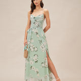 Green Cowl Neck Floral Maxi Dress