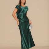 Green Tie Satin Maxi Dress