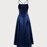 Navy Satin Slip Maxi Dress