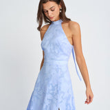 Blue Mock Neck Jacquard Maxi Dress