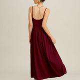 Wine Red Pleated Slip Maxi Dress