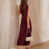 Wine Red Satin One Shoulder Maxi Dress