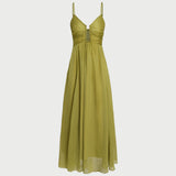 Green Ruched Slip Maxi Dress