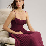 Wine Red Sweetheart Neck Flowy Maxi Dress