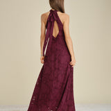 Wine Red Mock Neck Jacquard Maxi Dress