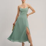 Green A-Line Backless Slip Maxi Dress