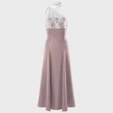 Pink One Shoulder Lace Splicing Maxi Dress