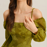 Green Floral Square Neck A-Line Maxi Dress
