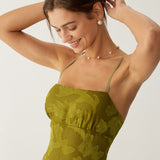 Green Floral Ruched Backless Slip Maxi Dress