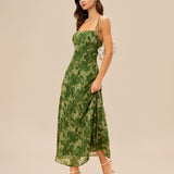 Green Floral X Cross Slip Maxi Dress