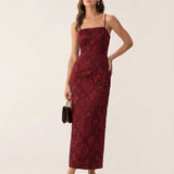 Red Jacquard Maxi Dress