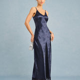 Navy Jacquard Lace Slip Maxi Dress