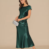 Green Tie Satin Maxi Dress