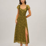 Green Sweetheart Neck Jacquard Maxi Dress