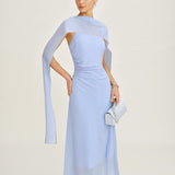 Blue Cowl Neck Strap Chiffon Maxi Dress