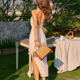 White Jacquard Square Neck Maxi Dress