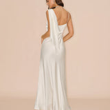 Off White Square Neck Satin Maxi Dress