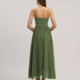 Green Sweetheart Neck Flowy Slip Maxi Dress