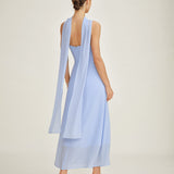 Blue Cowl Neck Strap Chiffon Maxi Dress
