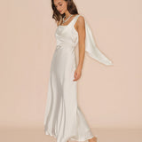 Off White Square Neck Satin Maxi Dress