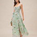 Green Cowl Neck Floral Maxi Dress