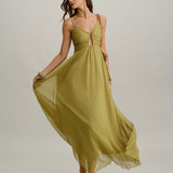 Green Ruched Slip Maxi Dress