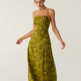Green Floral Ruched Backless Slip Maxi Dress