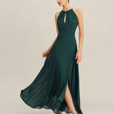 Green Chiffon Slit Maxi Dress