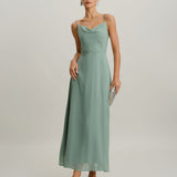 Green A-Line Backless Slip Maxi Dress