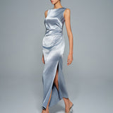Light Blue Pleated Tunic Maxi Dress