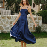 Navy Satin Slip Maxi Dress