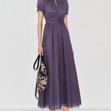 Purple Puffed Sleeve Tunic Maxi Dress