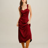 Red Sweetheart Neck A-Line Maxi Dress