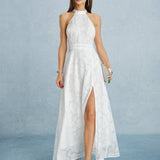 White Backless Bowknot Maxi Dress
