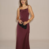 Wine Red Solid Tie Slip Maxi Dress