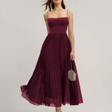 Wine Red Sweetheart Neck Flowy Maxi Dress