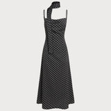 Black Polka Dot Cowl Neck Slip Maxi Dress