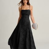 Black Jacquard Slip Maxi Dress