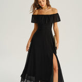 Black Off The Shoulder A-Line Maxi Dress