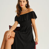 Black Off The Shoulder A-Line Maxi Dress