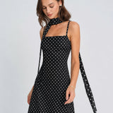 Black Polka Dot Cowl Neck Slip Maxi Dress